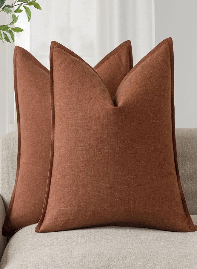 Foindtower Pack of 2, Decorative Linen Soild Throw Pillow Covers Soft Accent Cushion Case Farmhouse Neutral Pillowcase for Chair Couch Sofa Bedroom Living Room Home Decor 26 x 26 Inch Fall Rust Orange - Image 1